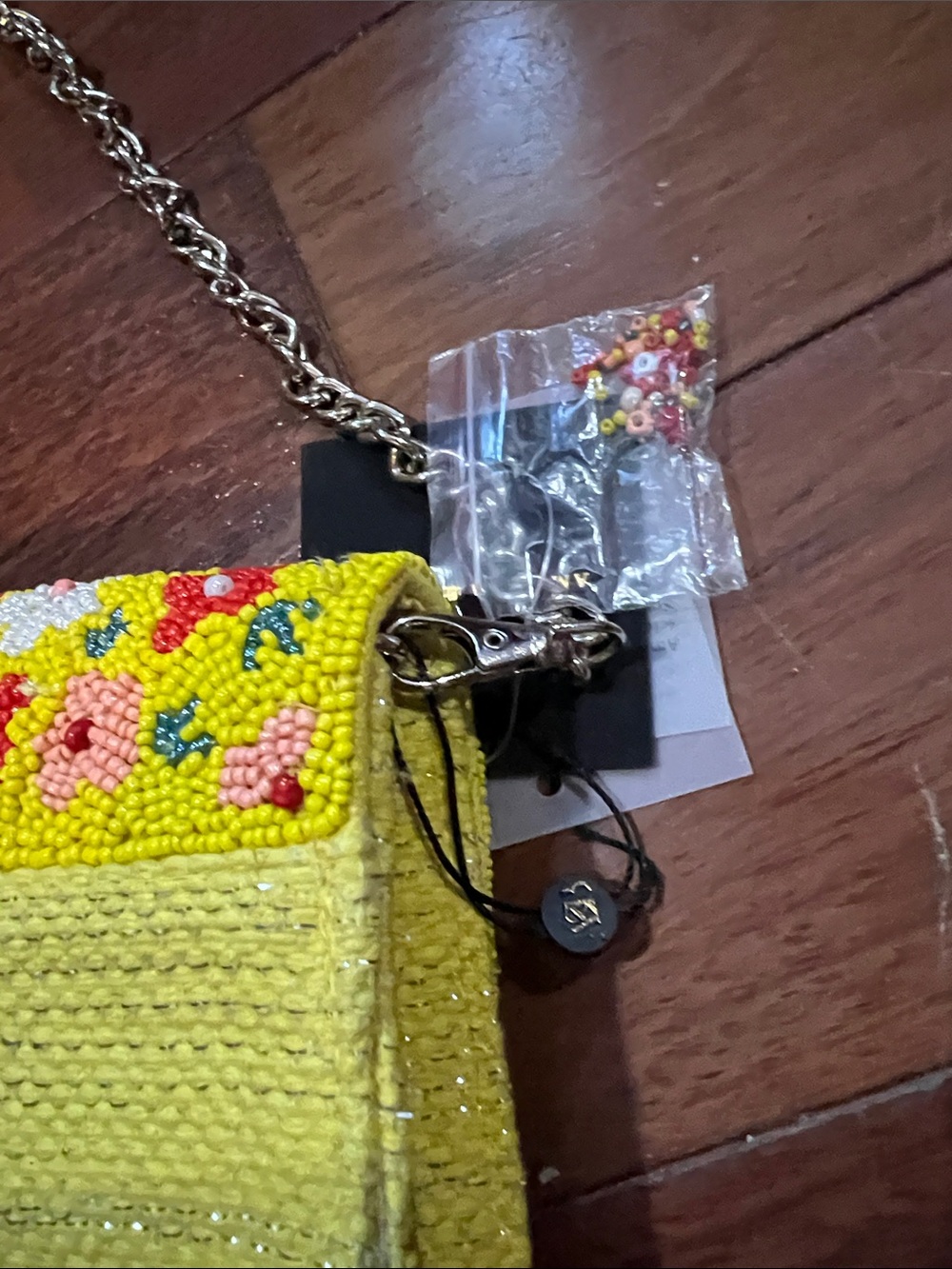 America & Beyond Yellow Floral Beaded Crossbody Bag with Chain Strap - Picture 6 of 7